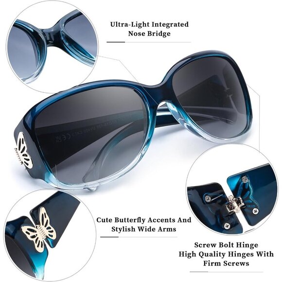Women\'s Polarized Butterfly Sunglasses UV400 Protection Retro Shades 2 Pack main image 4